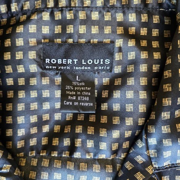 ROBERT LOUIS Men's Black and Gold Checkered Pijama Set Size Large Silk Blend - Picture 4 of 8